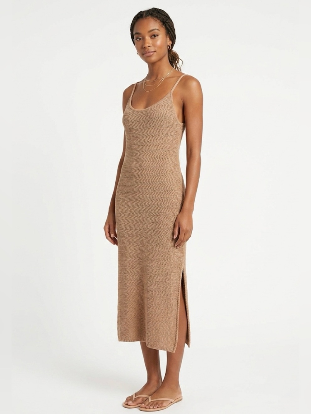 House of Harlow 1960 Tan Knit Midi Tank Dress Size XS